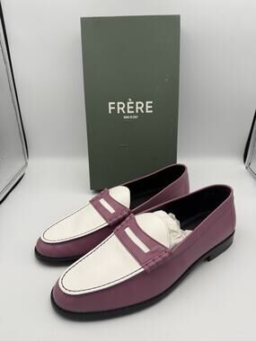 NIB FRERE Two-Tone Penny Loafers Purple White Made in Italy EU 45 US 12